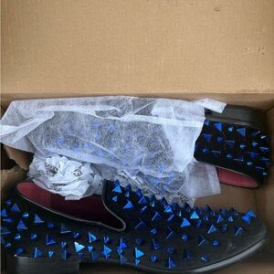 Men's Black and Blue Studded Loafers